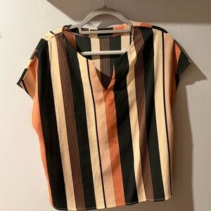 SHEIN Black, Orange, and Cream Striped Blouse